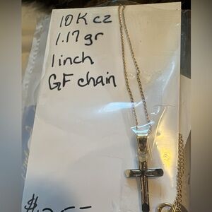 10k Gold Cross Pendant stamped and tested gf chain
